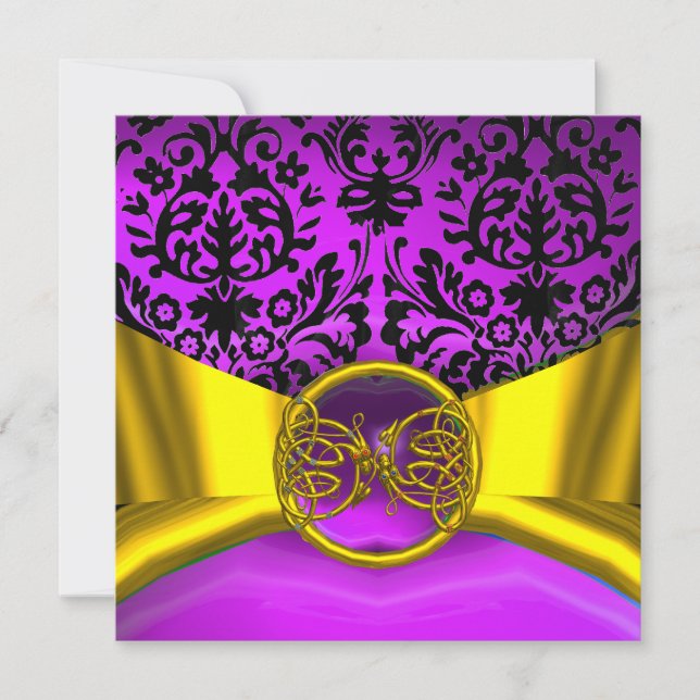 INVITATION DRAGON AMOUR OR POURPRE NOIR DAMAS MONOGRAMME (Devant)