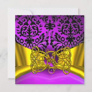 INVITATION DRAGON AMOUR OR VIOLET NOIR DAMAS MONOGRAMME