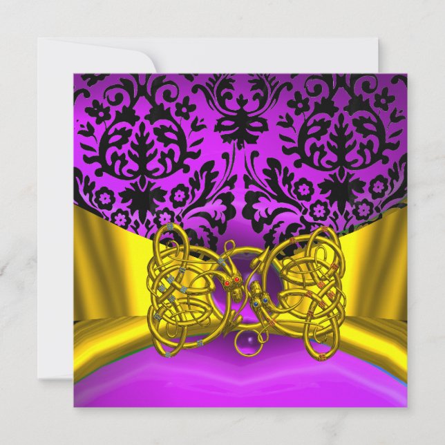 INVITATION DRAGON AMOUR OR VIOLET NOIR DAMASSÉ MONOGRAMME (Devant)
