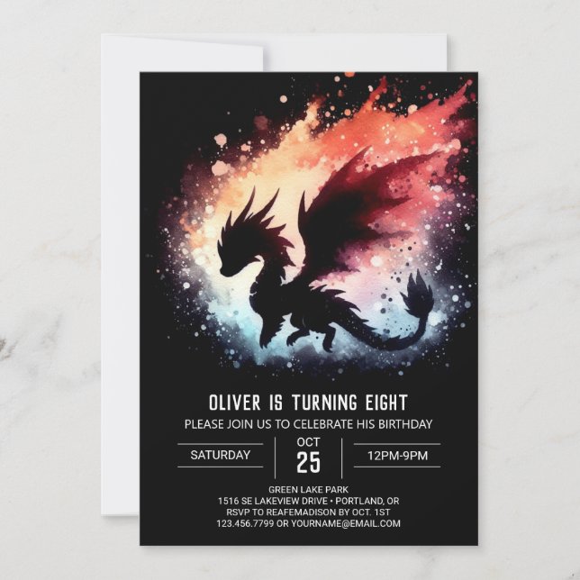 Invitation Dragon artistique Anniversaire personnalisé (Devant)
