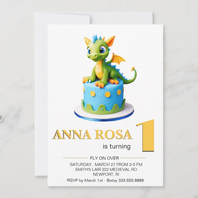 Invitation *~* Dragon Baby Photo age 1 AP88 Anniversaire (Devant)