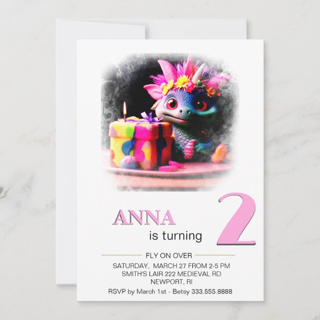 Invitation *~* Dragon Baby Photo age 2 AP88 Anniversaire (Devant)