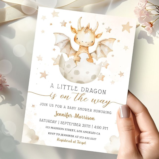 Invitation Dragon Baby shower Cute Boho Aquarelle (Créateur téléchargé)
