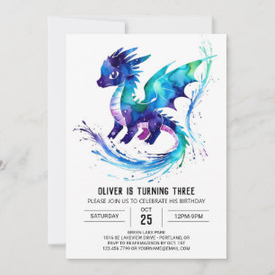 Invitation Dragon coloré peint Digital Boy Anniversaire