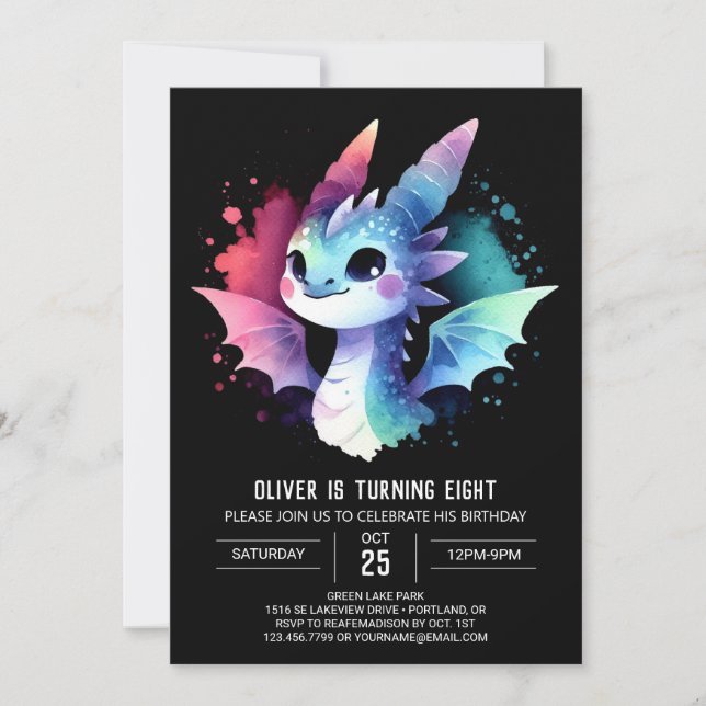 Invitation Dragon de Charme Artistique Anniversaire (Devant)