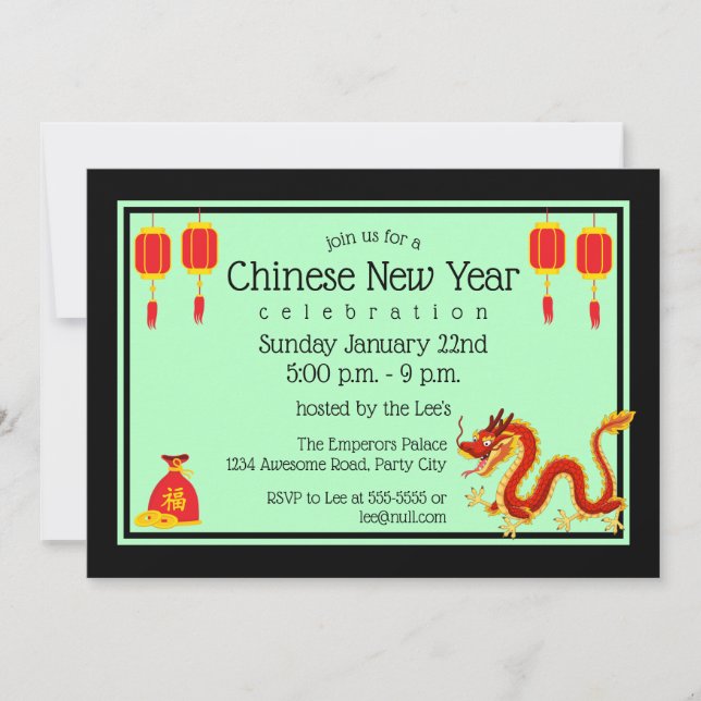 Invitation Dragon de dessin animé du Nouvel An chinois 2024 (Devant)