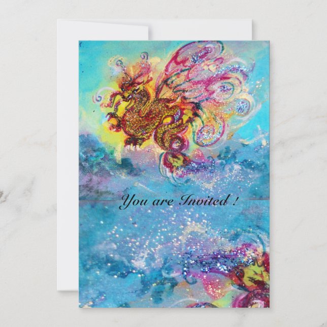 Invitation DRAGON DES MERS bleu violet pourpre noir jaune (Devant)