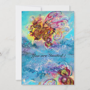 Invitation DRAGON DES MERS bleu violet pourpre noir jaune