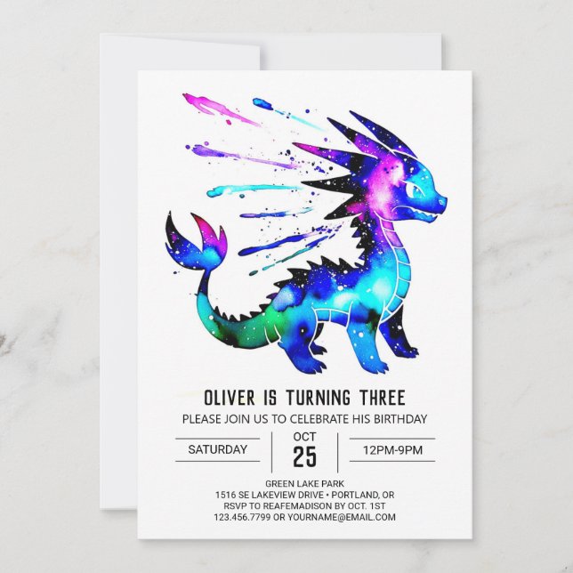 Invitation Dragon Digital Boy Personnalisé Adorable Anniversa (Devant)