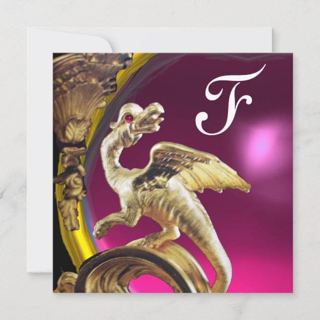 Invitation DRAGON D'OR PINK FUCHSIA AMÉTHYST Monogramme Or (Devant)