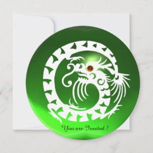 INVITATION DRAGON DRAGON ÉMERAUDE ROBE BLANCHE PIERRE VERTE