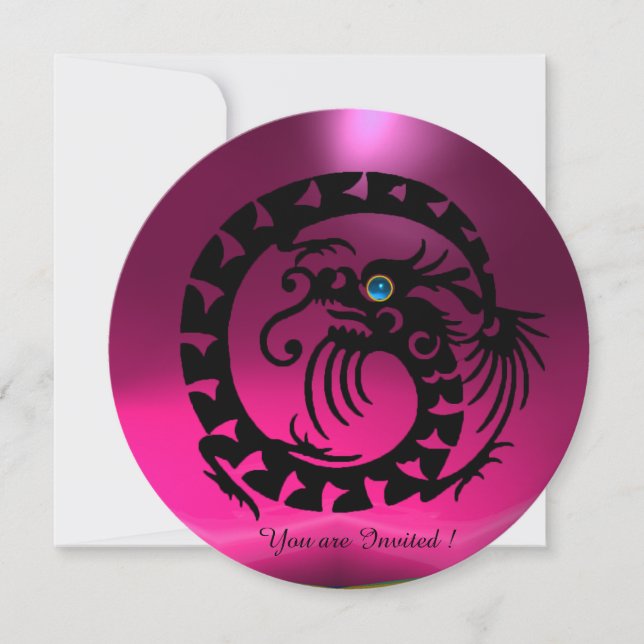 INVITATION DRAGON DRAGON ROSE FUCHSIA ROSE NOIR PIERRE (Devant)