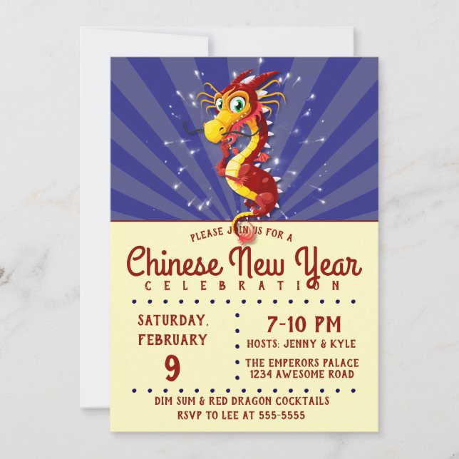 Invitation Dragon du Nouvel An chinois (Devant)
