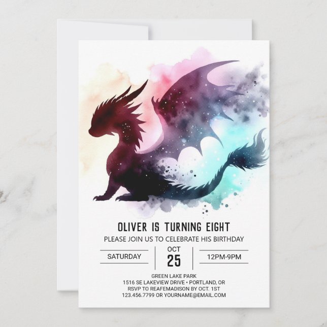 Invitation Dragon élégant Enfants d'anniversaire (Devant)