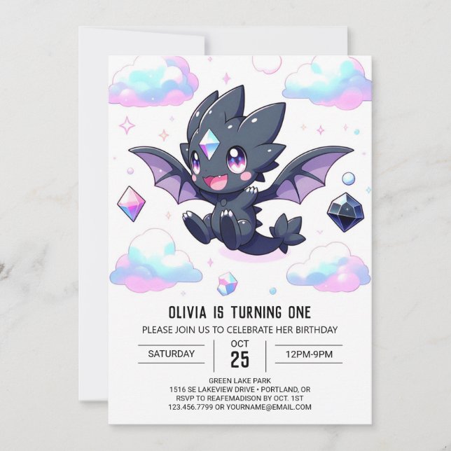 Invitation Dragon enchanté de rêve 1er anniversaire (Devant)