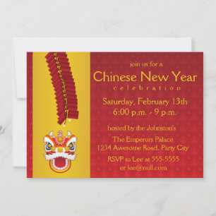Invitation Dragon et pétards chinois du Nouvel An