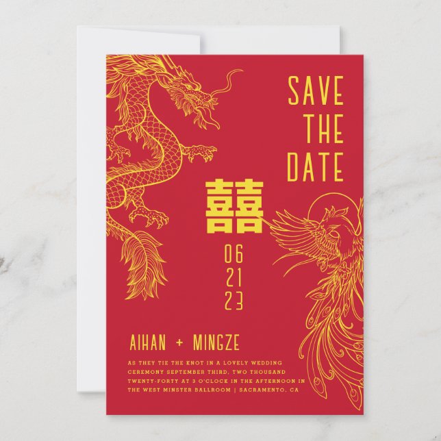 Invitation Dragon et Phoenix, Sauvegarder la Date (Devant)