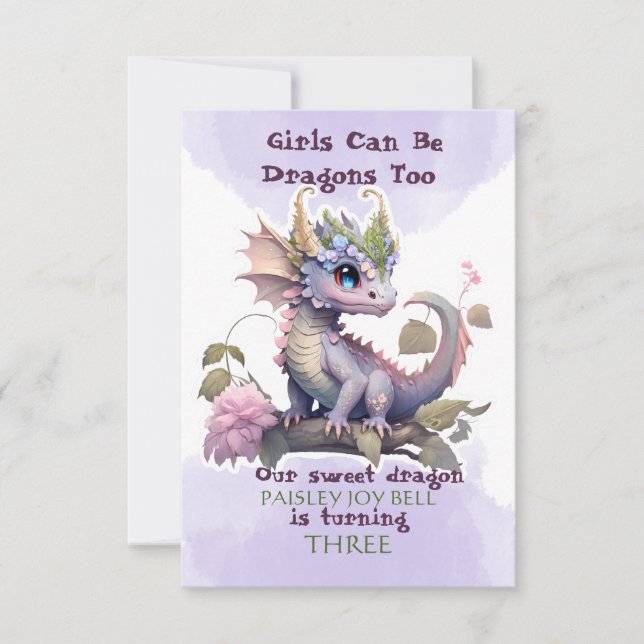 Invitation Dragon fille de trois ans (Devant)