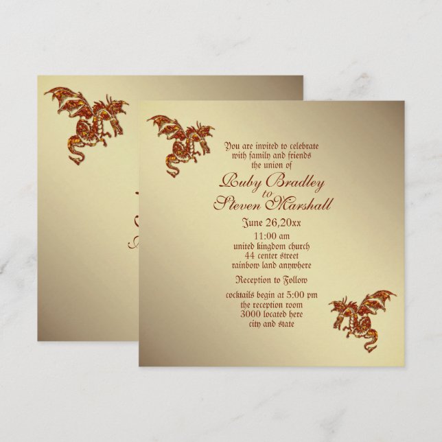 Invitation Dragon flamboyant Golden 2 thème Mariage Invitatio (Devant / Derrière)