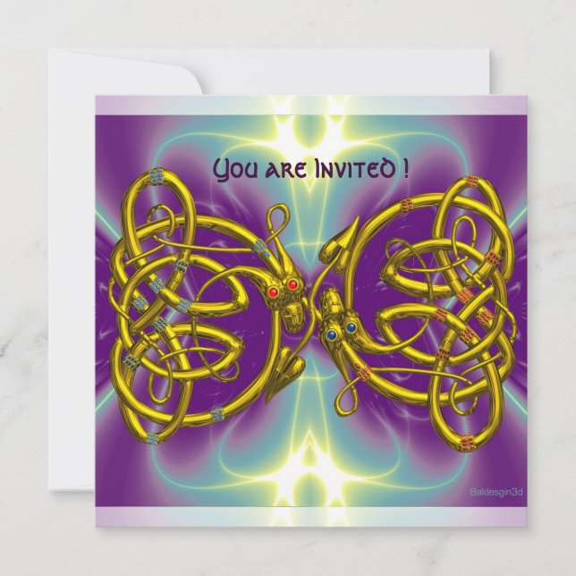 Invitation DRAGON LOVE Gold Celtic Knots Imaginaire (Devant)