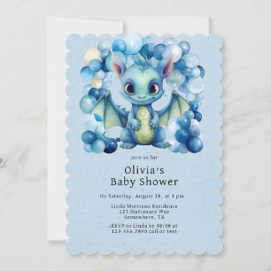 Invitation Dragon mignon avec Ballons Bleus Baby shower garço