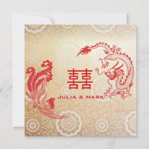 Invitation Dragon moderne-Phoenix Mariage chinois Or rouge