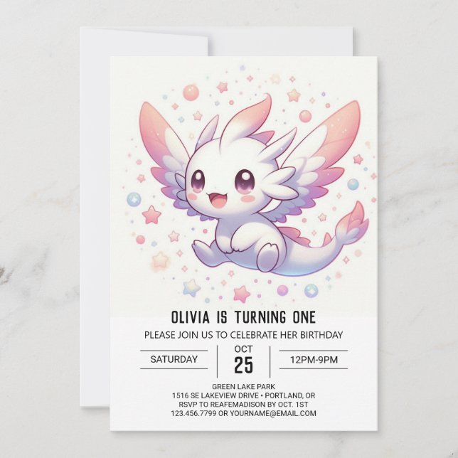 Invitation Dragon mythique mignon 1er anniversaire (Devant)