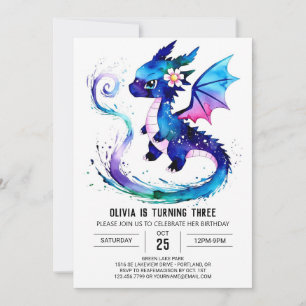 Invitation Dragon rose adorable fille numérique Anniversaire