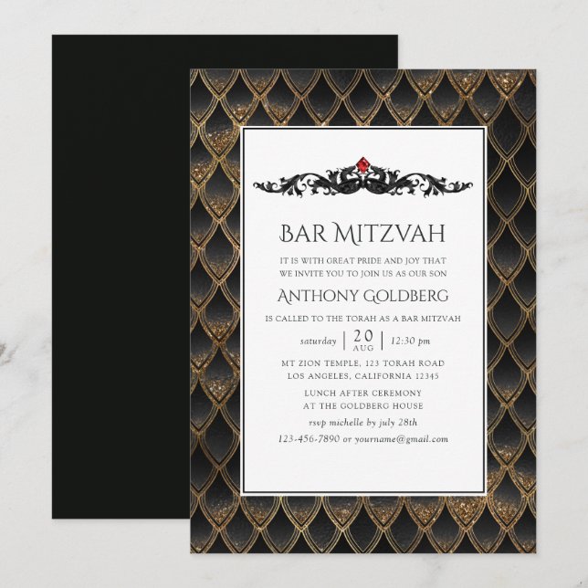 Invitation Dragon thème Bar Mitzvah (Devant / Derrière)
