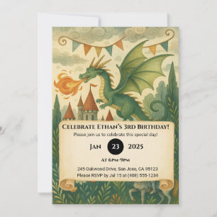 Invitation Dragon Vert et Chevalier lors d'un Anniversaire En
