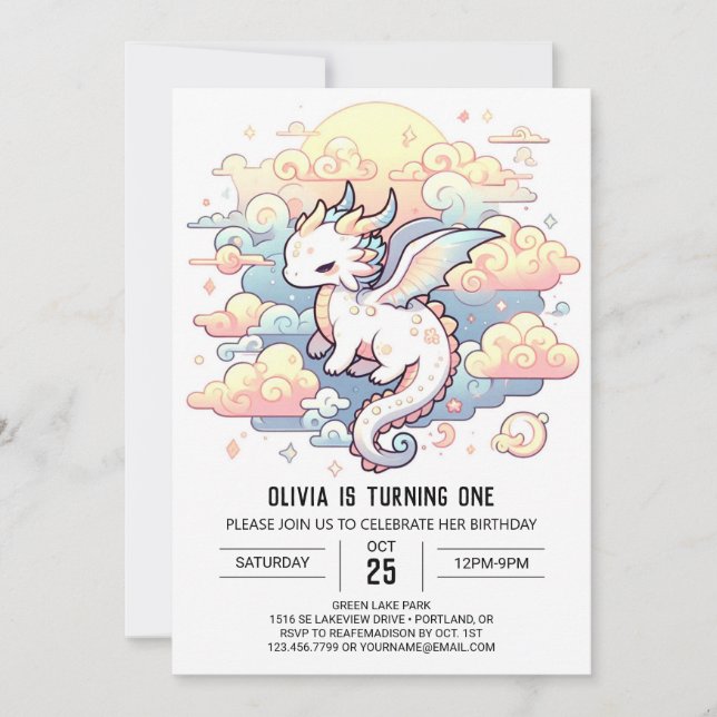 Invitation Dragon Whimsical 1er Anniversaire (Devant)