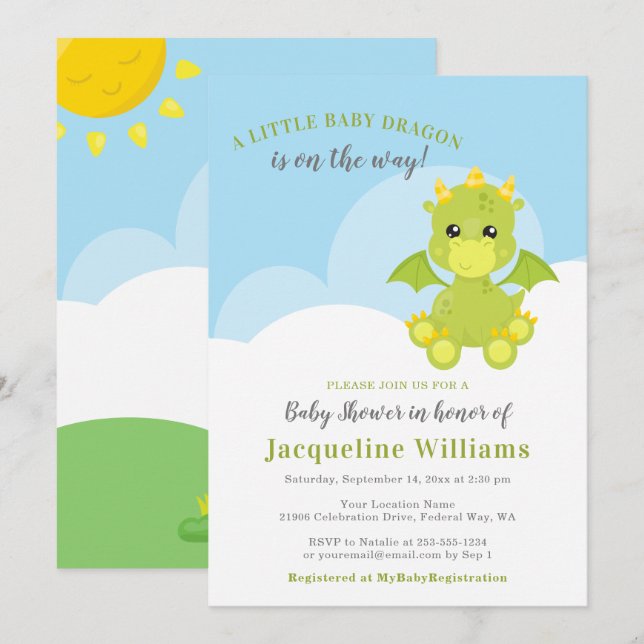 Invitation Dragon Whimsical Baby Boy Douche (Devant / Derrière)