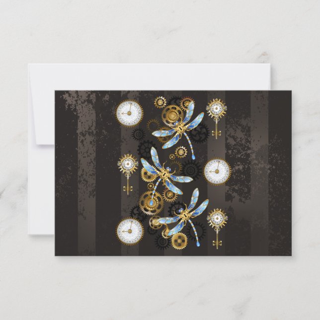 Invitation Dragonflies de Steampunk sur arrière - plan rayé b (Devant)