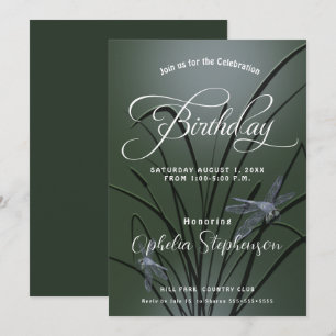 Invitation Dragonfly Fête d'Anniversaire Vert Sauge Poussiére