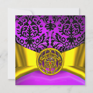 INVITATION DRAGONS JUMEAUX OR VIOLET NOIR DAMAS MONOGRAMME