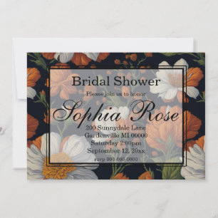Invitation Dramatique Orange blanc élégant fleurs rétro