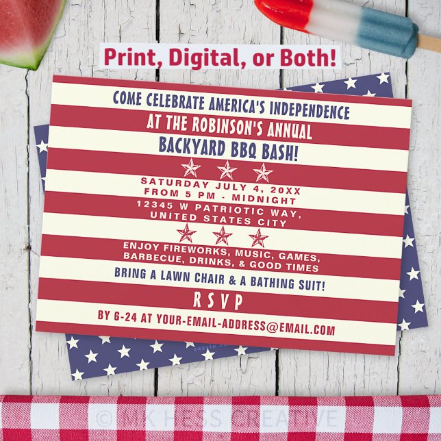 Invitation Drapeau 4 juillet BBQ Party Patriotic Stars (Créateur téléchargé)