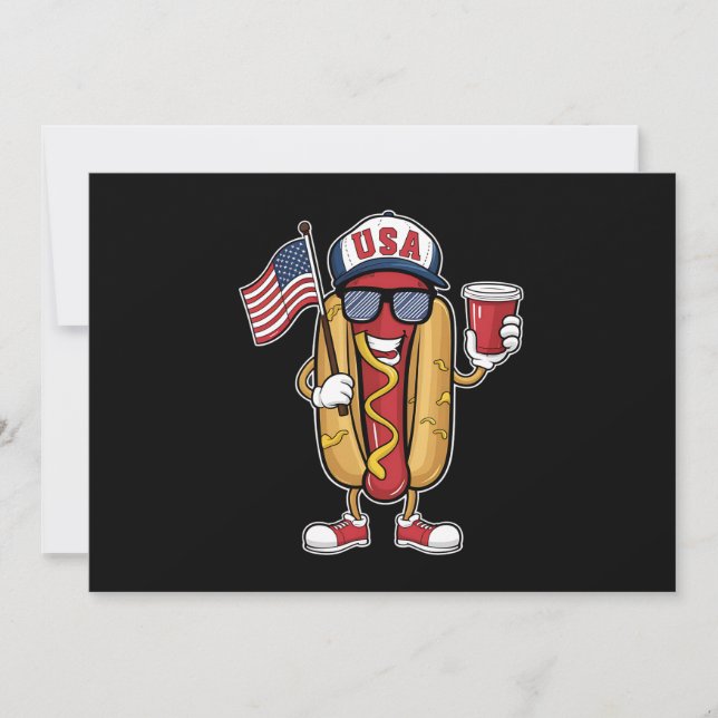 Invitation Drapeau 4 juillet Hotdog Funny Patriotique USA (Devant)