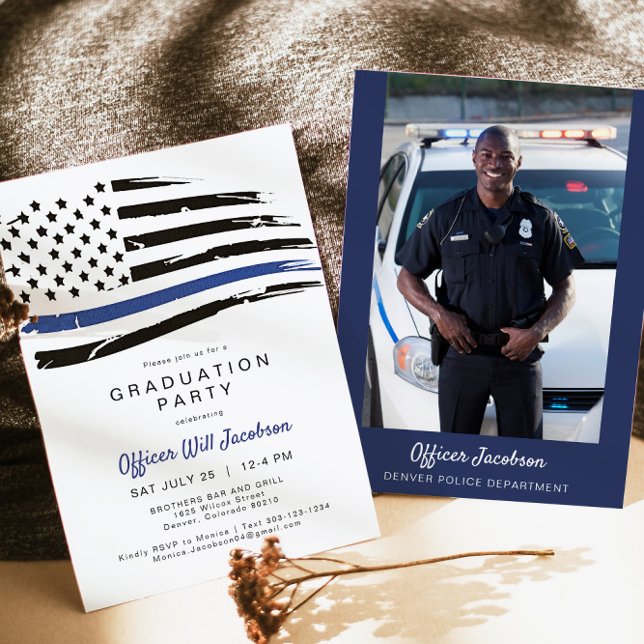 Invitation Drapeau à ligne bleue fine aquarelle de police Gra (Créateur téléchargé)
