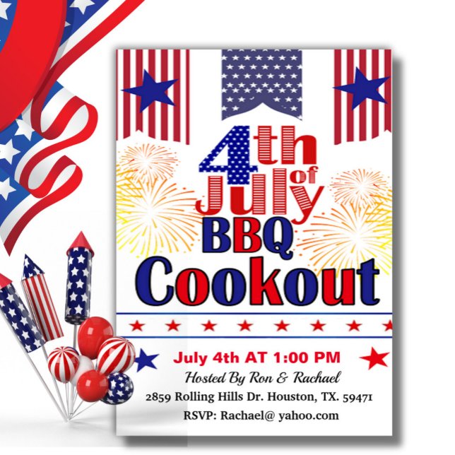 Invitation Drapeau américain 4 juillet Barbecue cuisine (Créateur téléchargé)