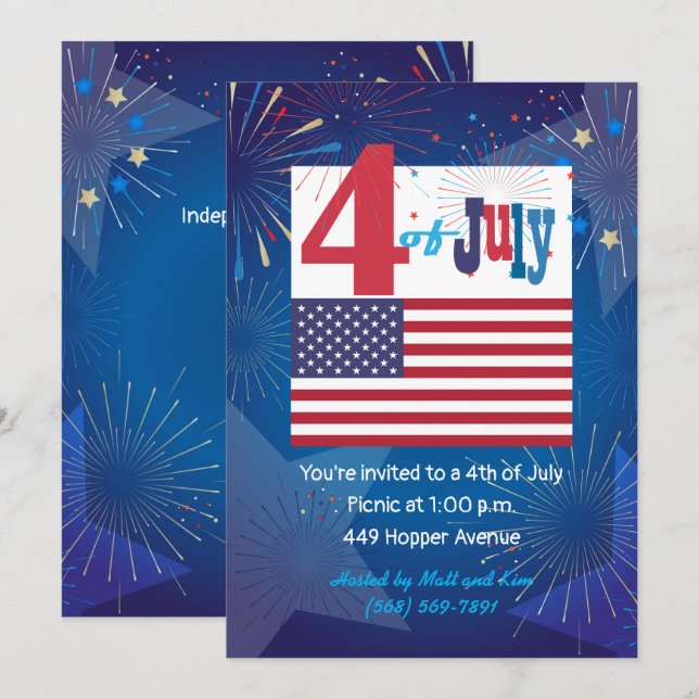 Invitation Drapeau américain 4 juillet personnalisation (Devant / Derrière)