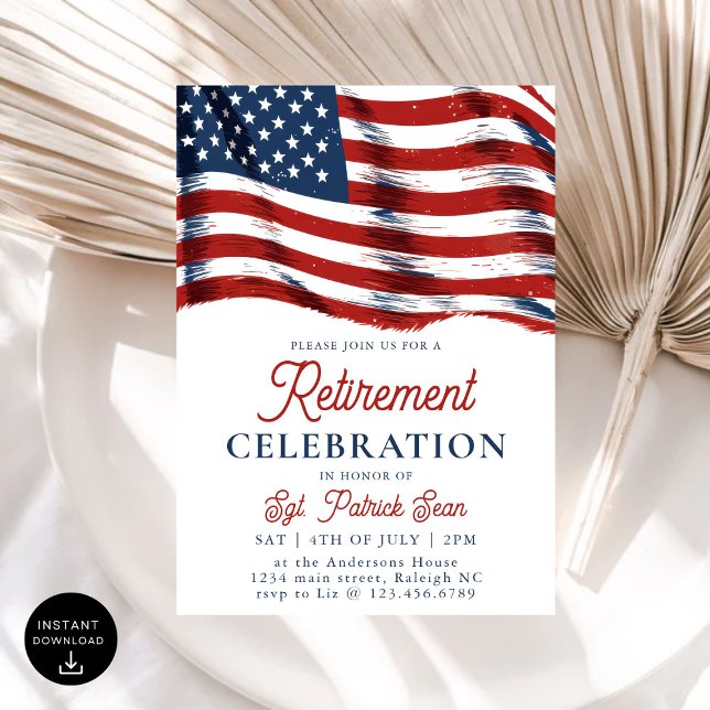 Invitation Drapeau américain 4 juillet retraite de l'armée (Créateur téléchargé)