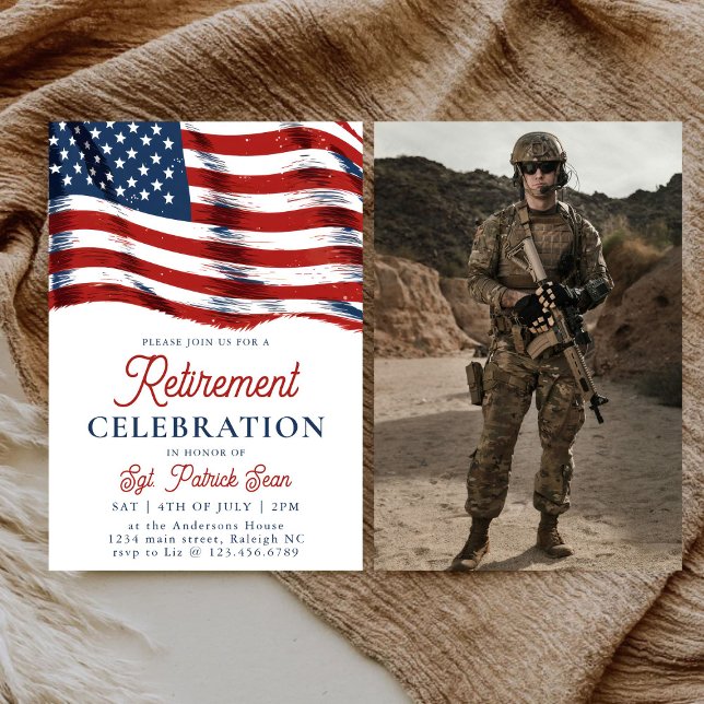 Invitation Drapeau américain 4 juillet retraite de l'armée (Créateur téléchargé)