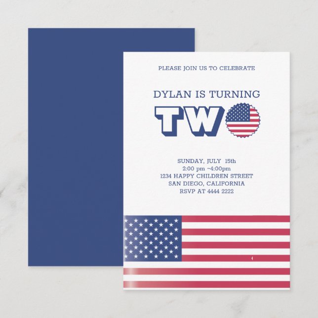 Invitation Drapeau américain Anniversaire (Devant / Derrière)