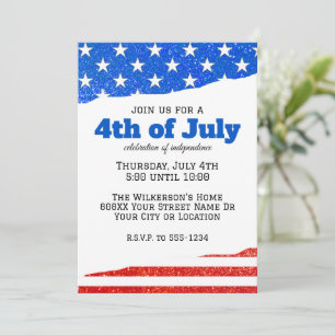 Invitation Drapeau américain de Parties scintillant du 4 juil