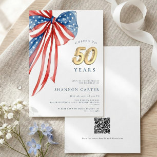 Invitation Drapeau américain élégant Ruban patriotique 50e an