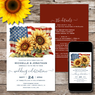 Invitation Drapeau américain et tournesols tout en un Mariage