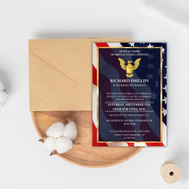 Invitation Drapeau américain/Golden Eagle Militaire Retraite  (Créateur téléchargé)