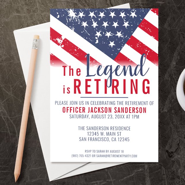 Invitation Drapeau américain patriotique de la retraite de la (A perfect retirement party invitation for a retiring law enforcement police officer, chief, sheriff!)