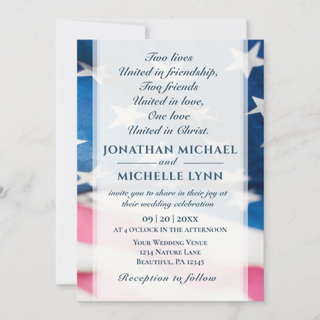 Invitation Drapeau américain patriotique Mariage chrétien (Devant)